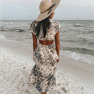 ASOS Floral Cutout Maxi Dress in Blue & Cream